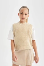 DEFACTO Girl's Beige Crew Neck Knitwear Sweater