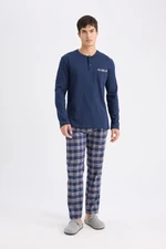 DEFACTO Regular Fit Crew Neck Long Sleeve Top Plaid Bottom Pajama Set