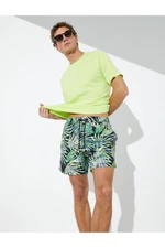 Koton Swim Shorts Leaf Printed Waistband Pocketed