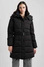 DEFACTO Water Repellent Regular Fit Thermal Insulated Belted Hooded Faux Fur Light Long Coat Parka