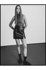 Koton Faux Leather Mini Skirt With Slit