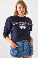 Bianco Lucci Women's Triple Thread Raised Rochelle Text Printed Sweatshirt MBHS001