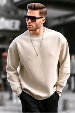 Madmext Beige Crew Neck Oversized Men's Charcoal Basic Sweatshirt 6048