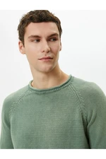 Koton Knitwear Sweater Washed Crew Neck Stitch Detail Cotton