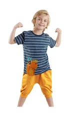 Denokids Striped Sailor Dino Boy's Summer T-shirt Capri Shorts Set