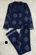 Trendyol Navy Blue Sun Patterned Viscose Woven Pajama Set