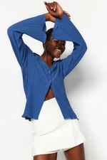 Trendyol Indigo Pleated and Buttoned Flare/Spanish Sleeve Knitted Shirt