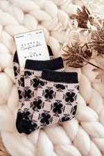 Women's warm socks with beige and black patterns