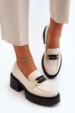 Women's patent leather loafers with chunky heels, light beige Ridulvi