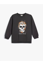 Koton Skull Printed Long Sleeve Crew Neck Sweatshirt