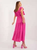 Dark pink dress with ruffles and elastic waistband