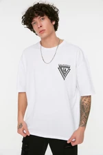 Trendyol White Męski Oversize Fit T-Shirt z nadrukiem