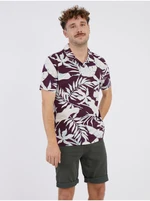 Cream-burgundy men's flowered polo shirt LERROS - Men