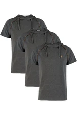 TRIPLE SET T8570 DEWBERRY HOODED MEN'S T-SHIRT-ANTHRACITE-ANTHRACITE-ANTHRACITE