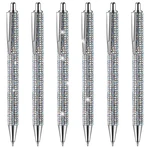 6 Pcs Cute Pen Bling Diamond Pens Christmas Rhinestones Gift Silver Metal Ballpoint Pens Fancy Sparkly Crystal Pens