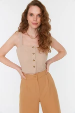 Trendyol Strapless Crop Top with Stone Buttons