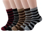 1 Pair of Men's Coral Fleece Mid Length Socks with Casual Stripes for Home Use, Thickened for Winter Warmth in Socks