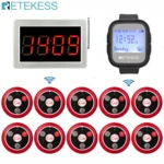 Retekess Pager Wireless Calling Voice Reporting Receiver Host+Waterproof Watch Receiver+10Pcs T117 Call Buttons Cafe Restaurant