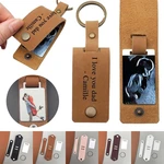 Gift Metal Ring For Dad Mom Personalized DIY Key Chain Leather Cover Photo Keychain Thermal Transfer Picture Card