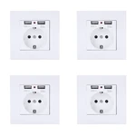 4X Pc Panel Wall Power Socket Grounded 16A Eu Standard Electrical Outlet With 2100Ma Dual USB Charger Port For Mobile