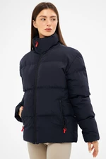 D1fference Women's Navy Blue Inflatable Winter Coat, With Inside Lined, Water And Windproof.
