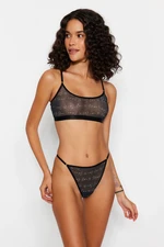 Trendyol Black Tulle Printed Capless Underwear Set