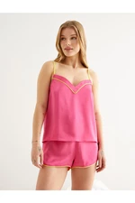 Koton Satin Pajama Top with Thin Straps Piping Detailed V-neck