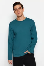 Trendyol Petrol Men's Basic Regular / Regular fit Crew Neck Long Sleeved 100% Cotton T-Shirt.