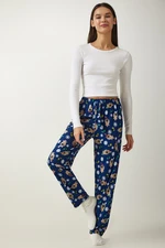 Happiness İstanbul Women's Blue Patterned Soft Textured Knitted Pajama Bottoms