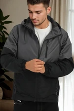 23691 Dewberry Two Color Hooded Mens Sports Coat-ANTHRACITE-BLACK