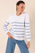 Bigdart 15820 Button Detailed Striped Sweater - C. Indigo