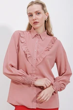 Bigdart 20223 Frilly Long Sleeve Shirt - Pale Pink