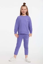 GRIMELANGE Jabor Girl's Embroidered Crew Neck Comfort Purple Tracksuit Set