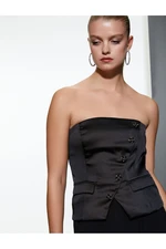 Koton Satin Strapless Evening Dress Blouse with Button Detail