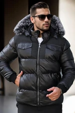 25274 Dewberry Detachable Hooded Mens PU Coat-BLACK