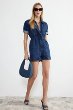 Trendyol Dark Blue Elastic Waist Denim Shorts Jumpsuit