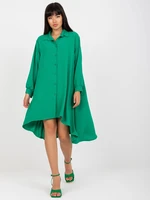 Green Asymmetrical Long Sleeve Shirt Dress