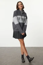 Trendyol Anthracite Basic Printed Thick Inside Fleece Knitted Sweatshirt