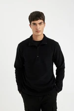 DEFACTO Black Non-Pilling Cold-Proof Regular Fit Stand Collar Zippered Polar Fleece Sweatshirt