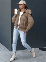 Women's winter quilted jacket with fur COLDPACK camel Dstreet