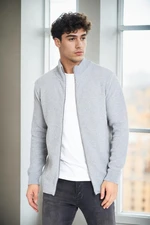 65801 Dewberry Zippered Knitwear Cardigan-LIGHT GREY