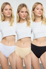 Trendyol Black-White-Skin 3-Pack Micro Laser Cut Brazilian Knitted Panties