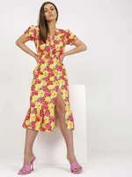 Yellow floral midi dress with slit