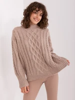 Beige sweater with cables, loose fit