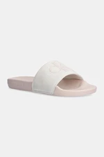 Pantofle Calvin Klein Jeans SLIDE MONOGRAM CO dámské, béžová barva, YW0YW00103