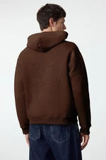 Trendyol Dark Brown Oversize/Wide Cut Back Embroidered Detailed Hooded Sweatshirt