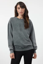 Trendyol Anthracite Washed Thick Regular/Normal Fit Crew Neck Basic Knitted Sweatshirt