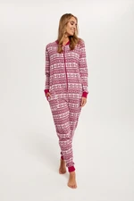 Women's Alaska long-sleeved jumpsuit, long trousers - dark red print