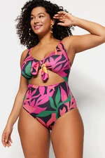 Trendyol Curve Tropical Patterned Tie Detail Swimsuit