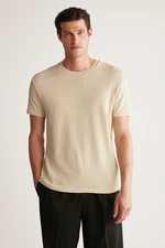 GRIMELANGE Jeremy Men's Slim Fit Knitwear Look Fabric Knitwear Collar Thick Textured Beige T-shir